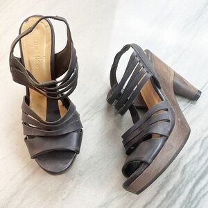 ANTHROPOLOGIE’S Coclico Lucifer Strappy Sandal Wood Clog Heel 37, Black